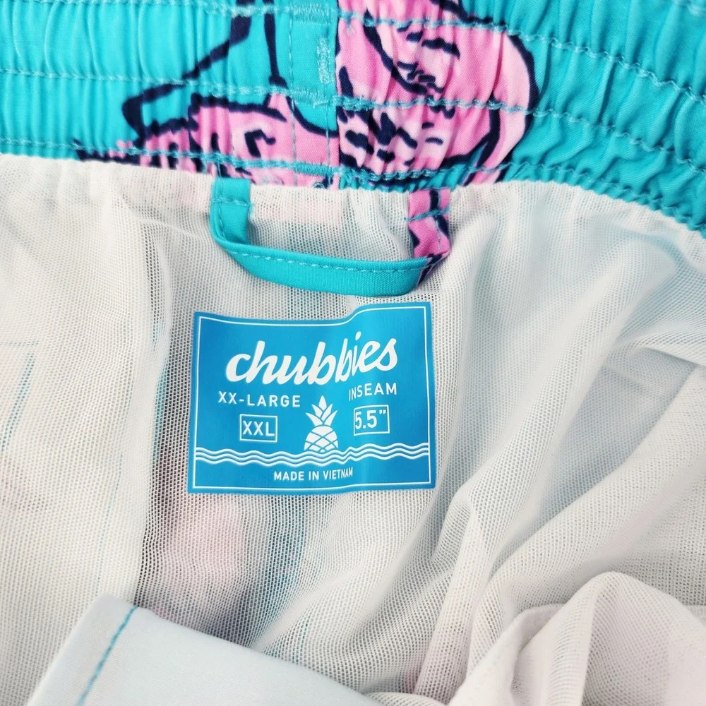 Chubbies Mens XXL Swim Trunks‎ Turquoise Pink Flamingo Print 5.5 Inch Inseam NWT